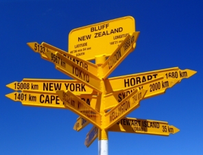 The most photographed signpost in the South Island of New Zealand
